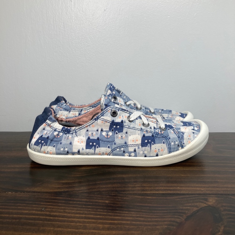 Skechers Bobs Beach Bingo Kitty Concert Blue Cat Sneakers Womens Size 9